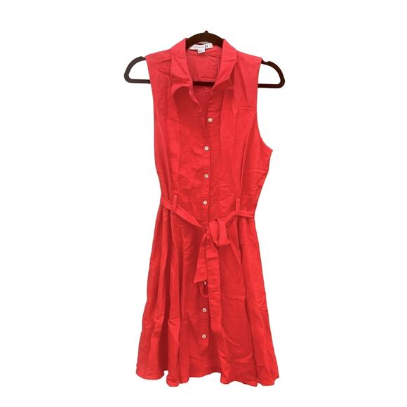 NWOT Forever 21 red coral linen midi A line dress, women's large - Picture 1 of 5